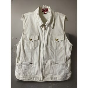 Chaps Ralph Lauren White Denim Gold Zip Front Vest Women's Size XL